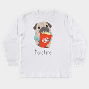 Pug in cinema Kids Long Sleeve T-Shirt